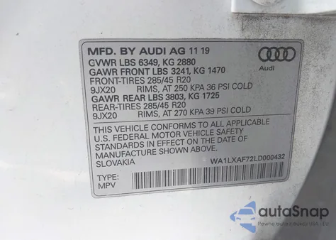 2020 Audi Q7 Premium Plus 55 Tfsi Quattro Tiptronic z USA, uszkodzony, nr VIN WA1LXAF72LD000432